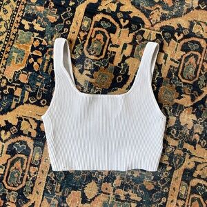 Aritzia Babaton Sculpt Knit Square Neck Crop Tank Top in Bone-White